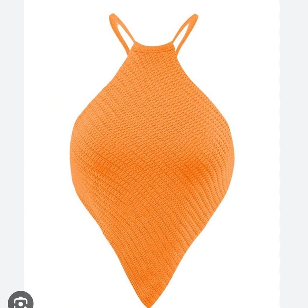 Orange Diamond Backless Knit Tie Top - Picture 2 of 9